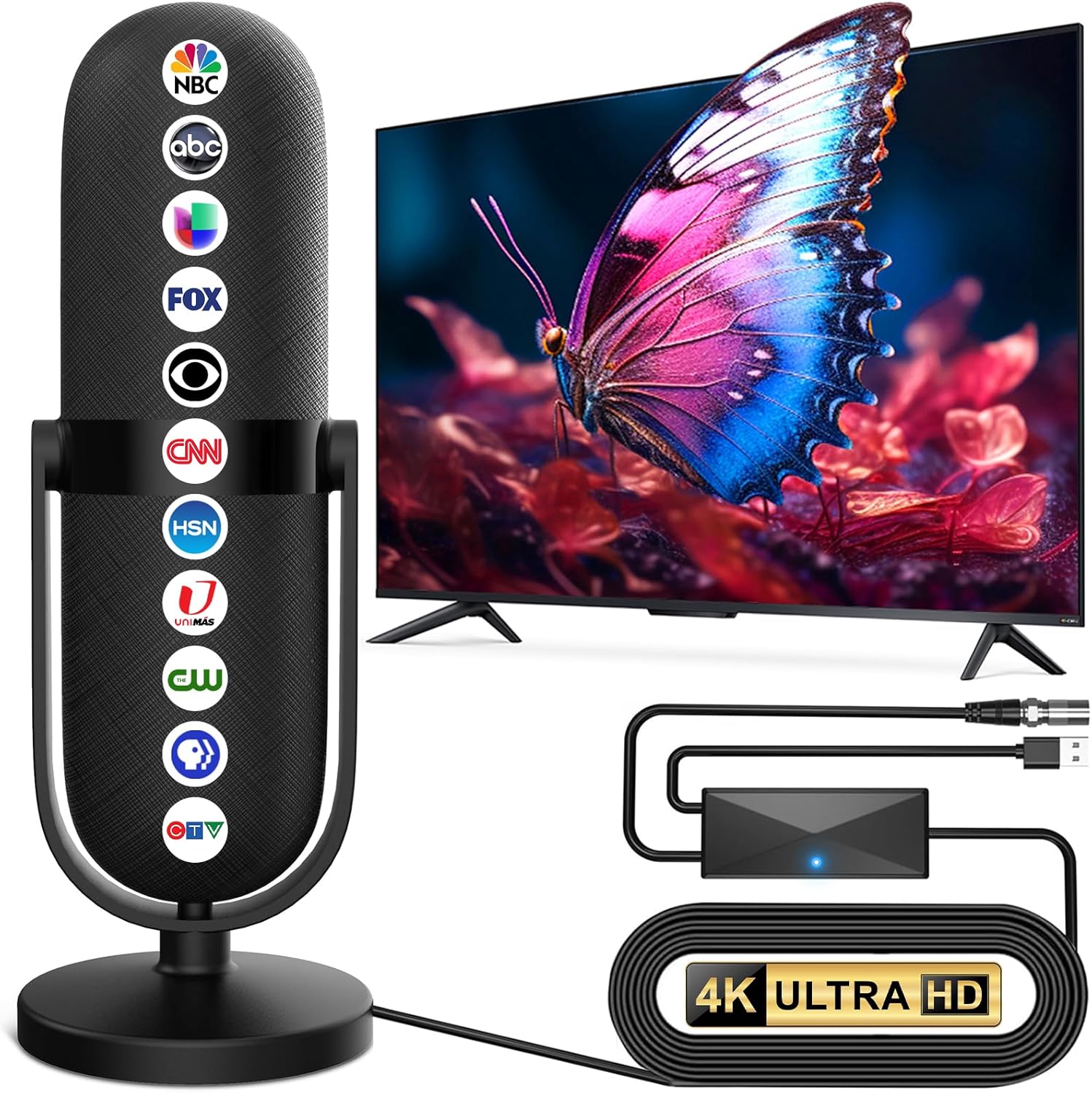 1900+ Mile Range HDTV Antenna with 360 Reception