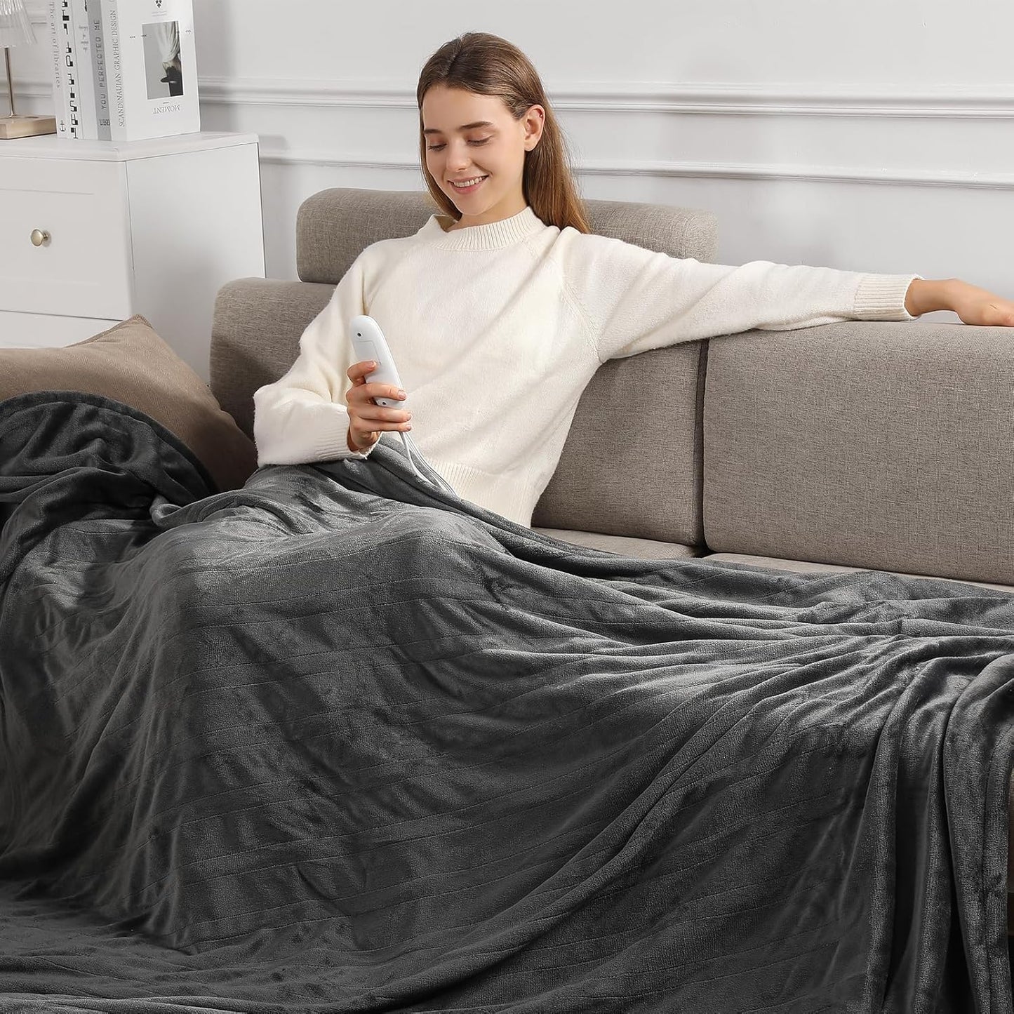 Electric Blanket Queen Size Soft Plush Flannel with Dual Controllers
