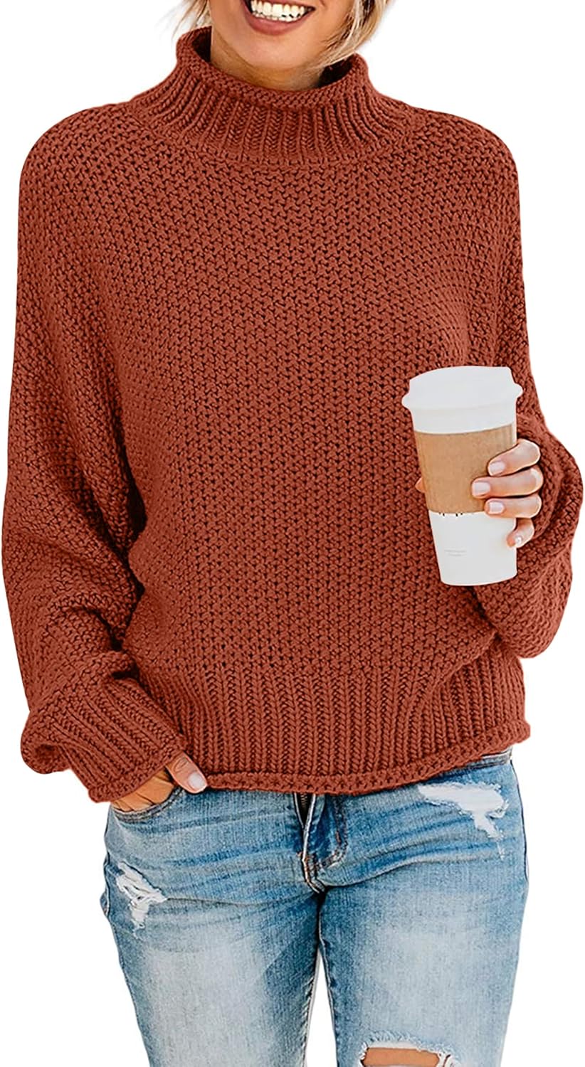 Stylish Turtleneck Batwing Sleeve Oversized Knitted Sweater