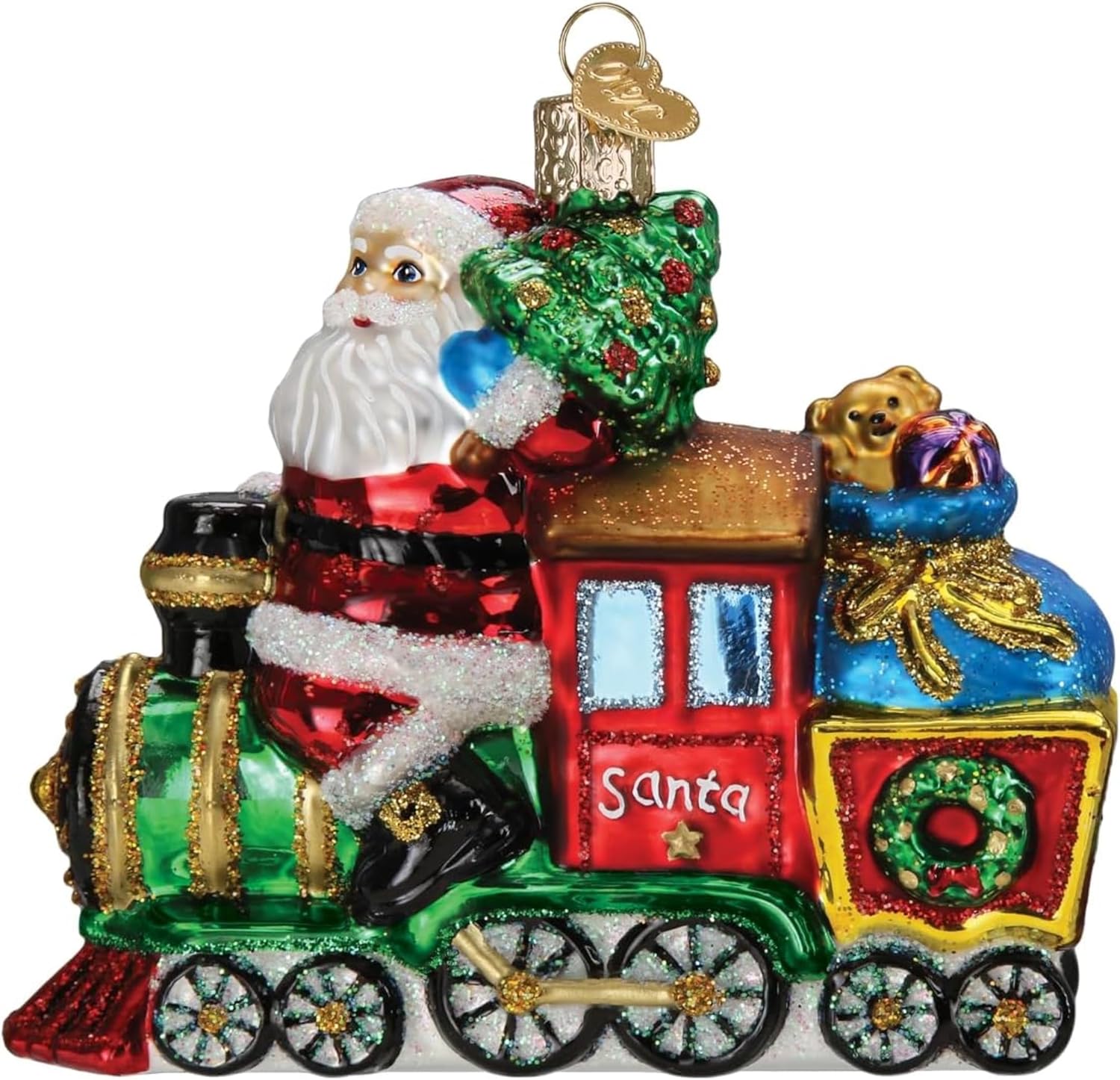 Santa On Locomotive Glass Blown Ornament for Christmas Tree