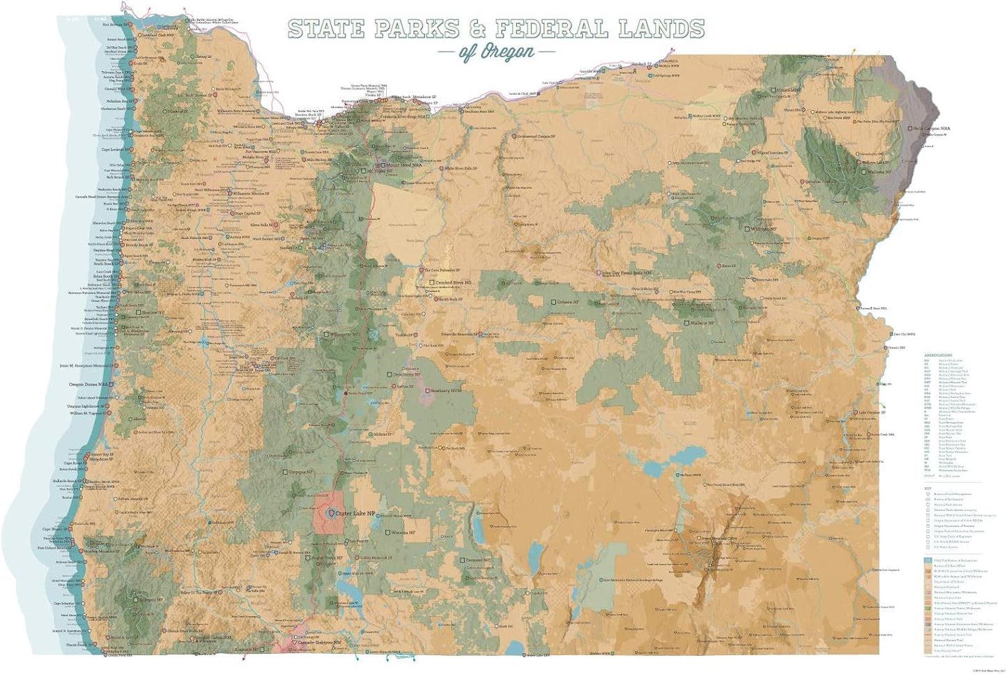 Oregon State Parks & Federal Lands Map Poster for Adventure Seekers