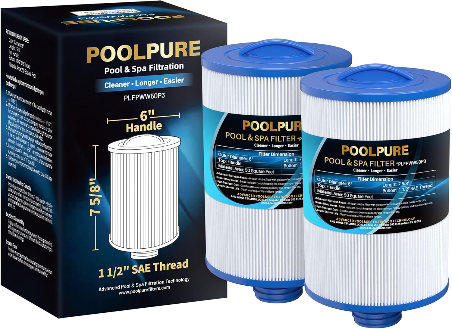 POOLPURE PWW50P3 Spa Filter Replacement for Unicel Models