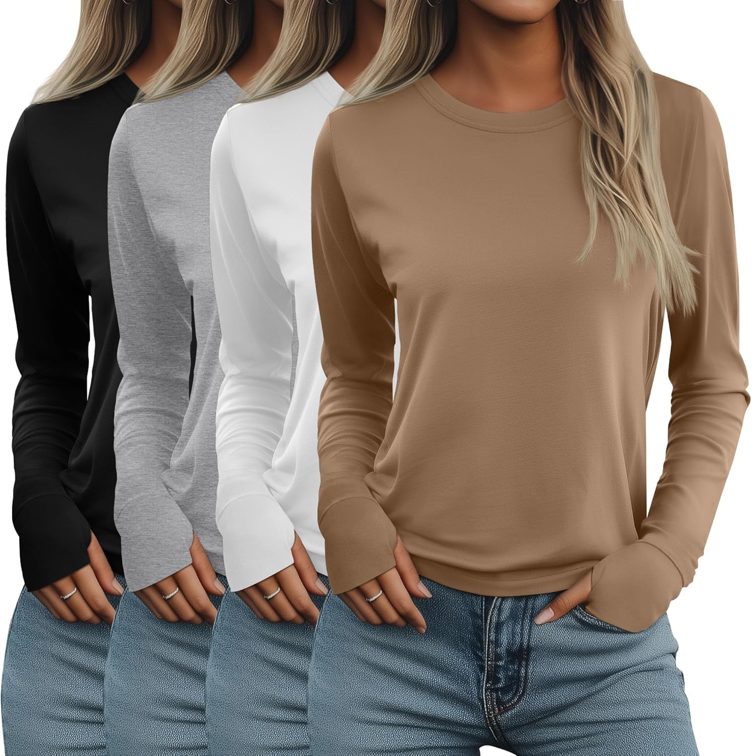 Neer Women's Long Sleeve Shirts with Thumb Holes for Fall