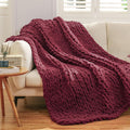 Chunky Knit Blanket Throw 50in x 60in - Soft Burgundy Red Cozy Throw