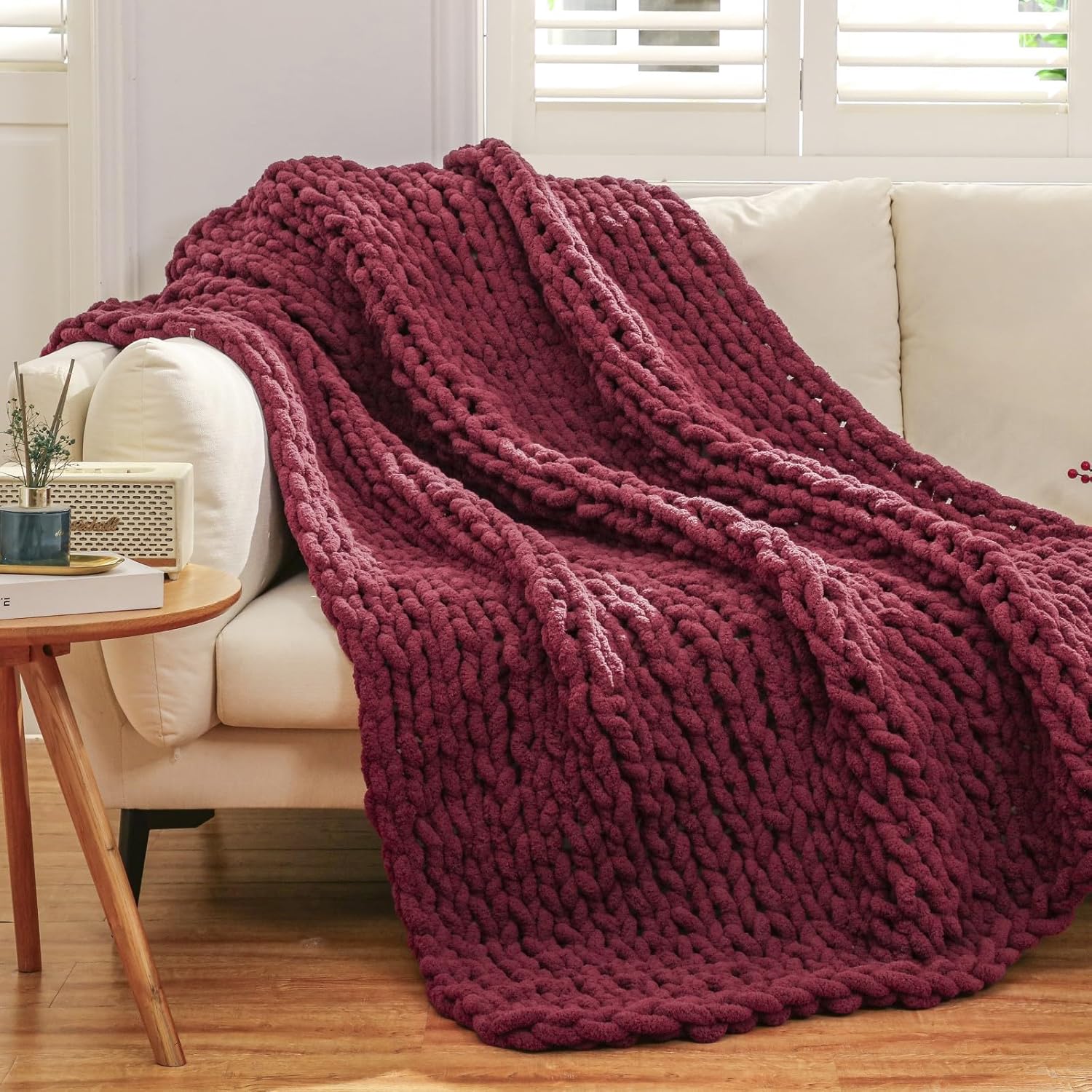 Chunky Knit Blanket Throw for Couch Bed - Soft Chenille Comfort
