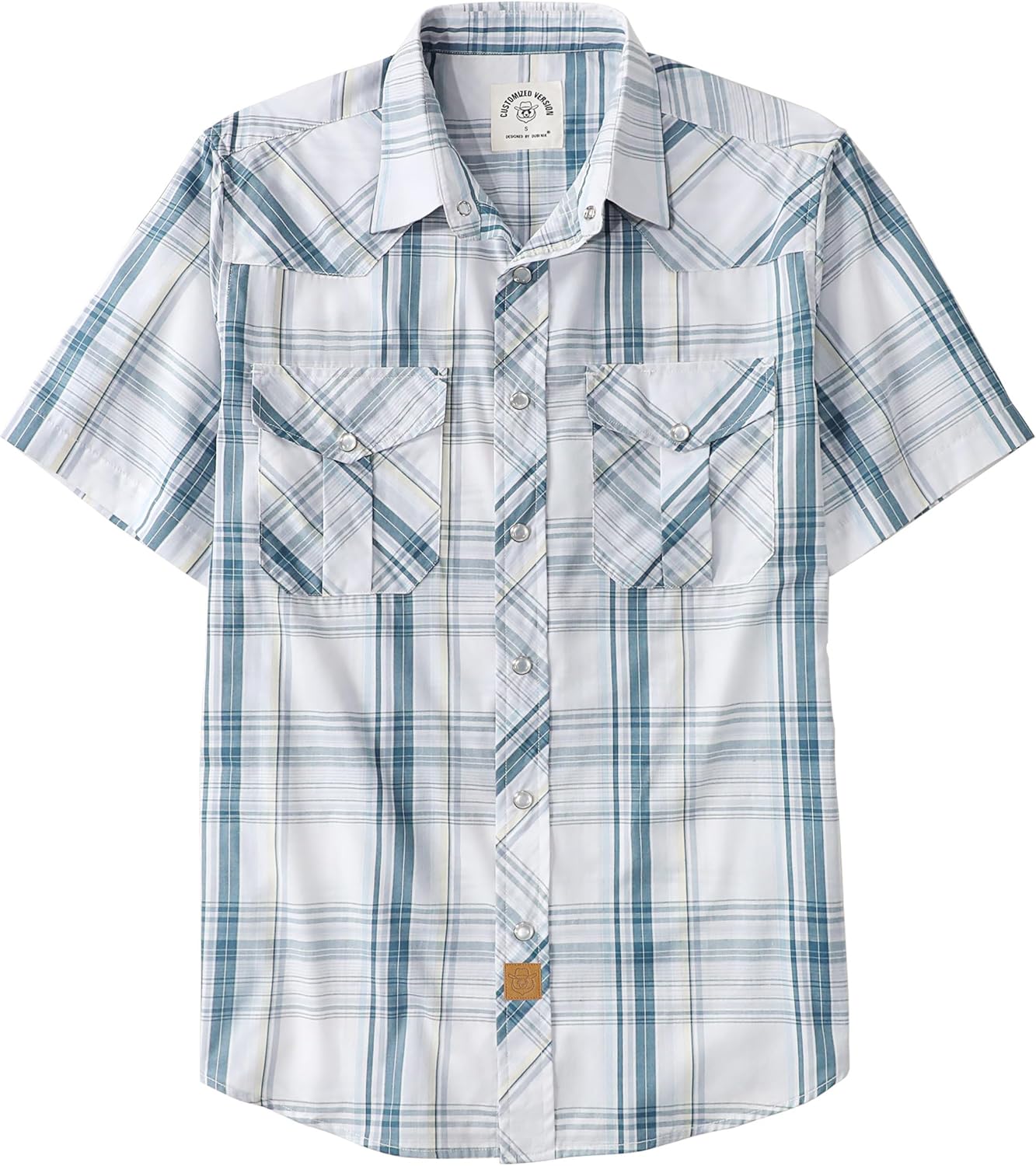 Dubinik Short Sleeve Plaid Pearl Snap Shirts for Men Casual Wear