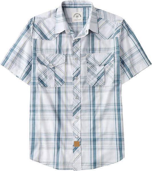 Dubinik Short Sleeve Plaid Pearl Snap Shirts for Men Casual Wear