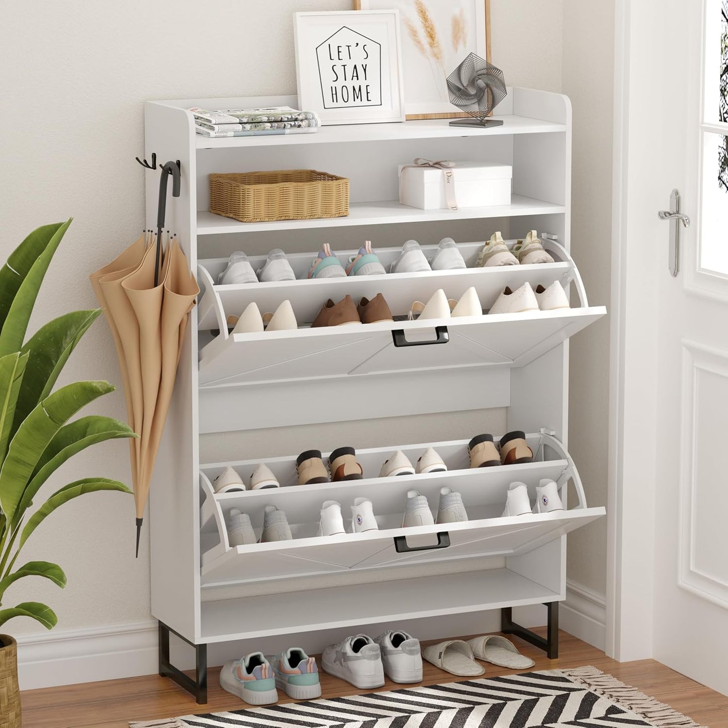 Shoe Cabinet with 2 Flip Drawers for Entryway Storage Needs