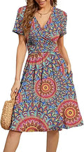 WEACZZY Women's V-Neck Floral Summer Dress with Pockets - Casual