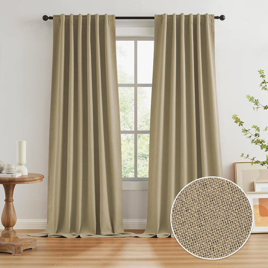 Burlap Linen Blackout Curtains for Ceiling Track System