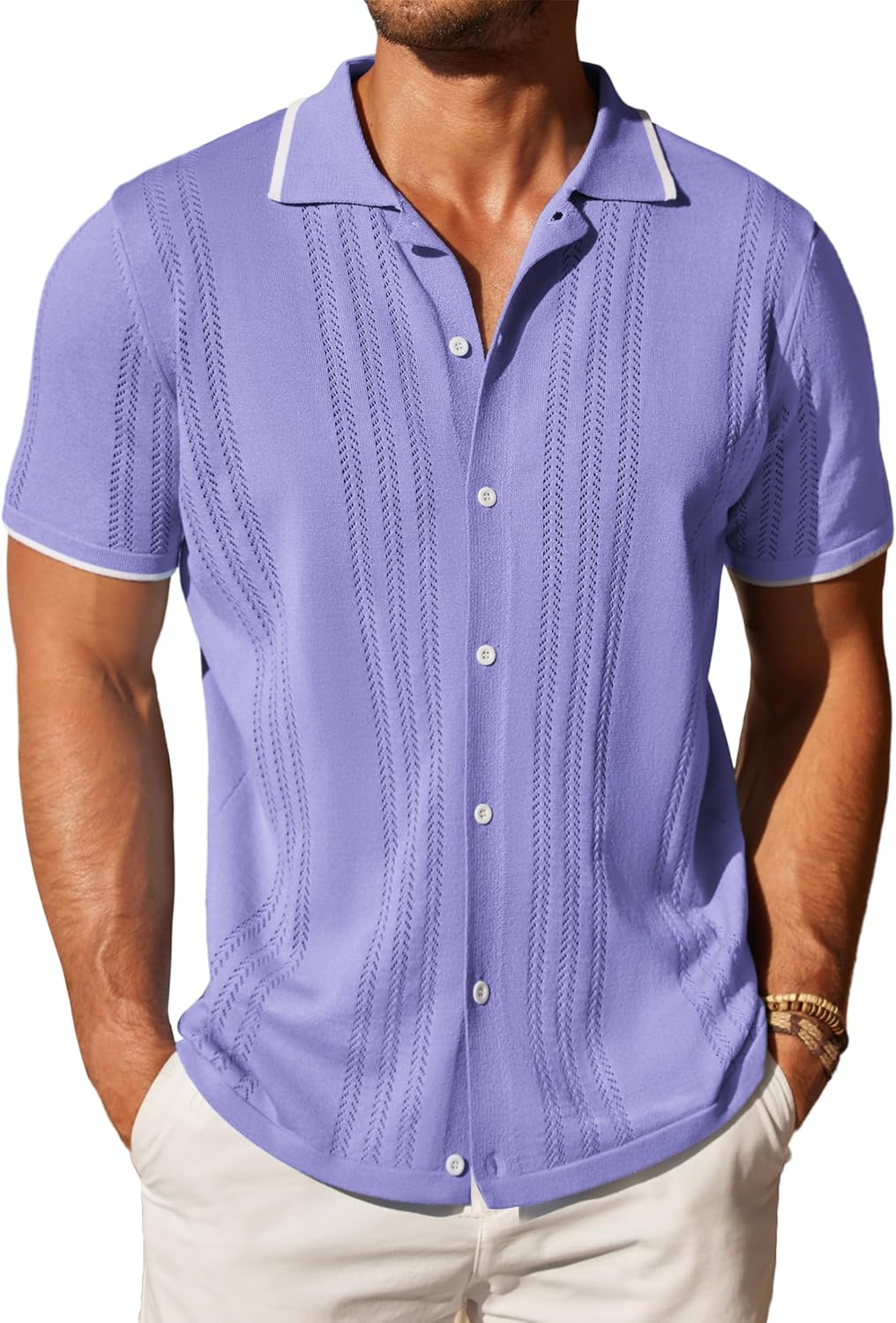 COOFANDY Men's Knit Button Down Shirt for Casual Beach Style