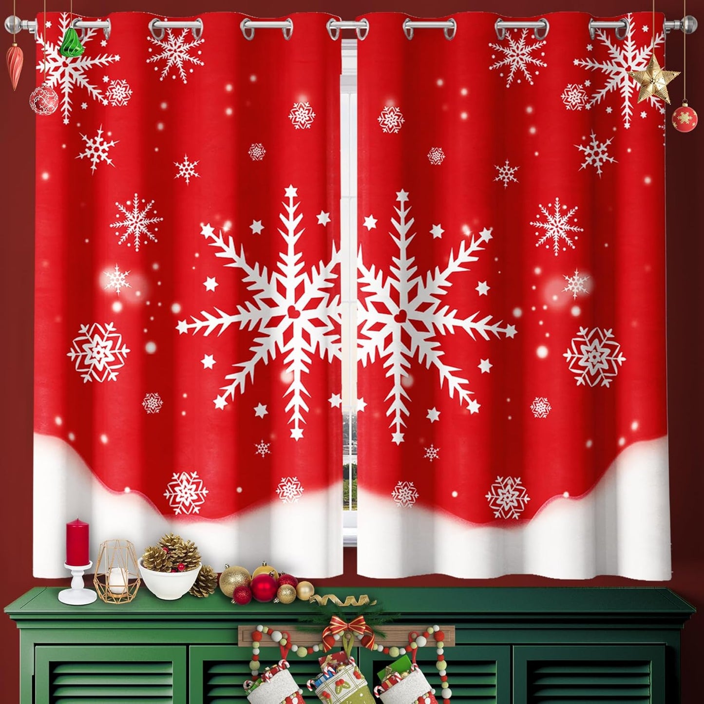 Snowflake Christmas Window Curtains for Holiday Decor