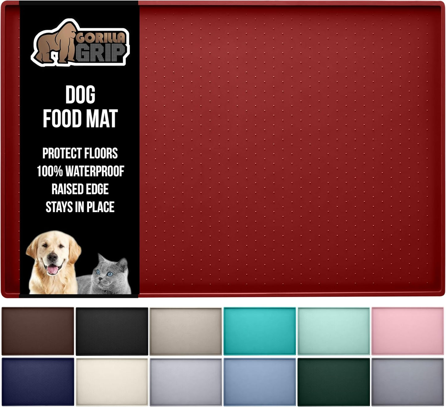 GORILLA GRIP Waterproof Raised Edge Silicone Pet Feeding Mat