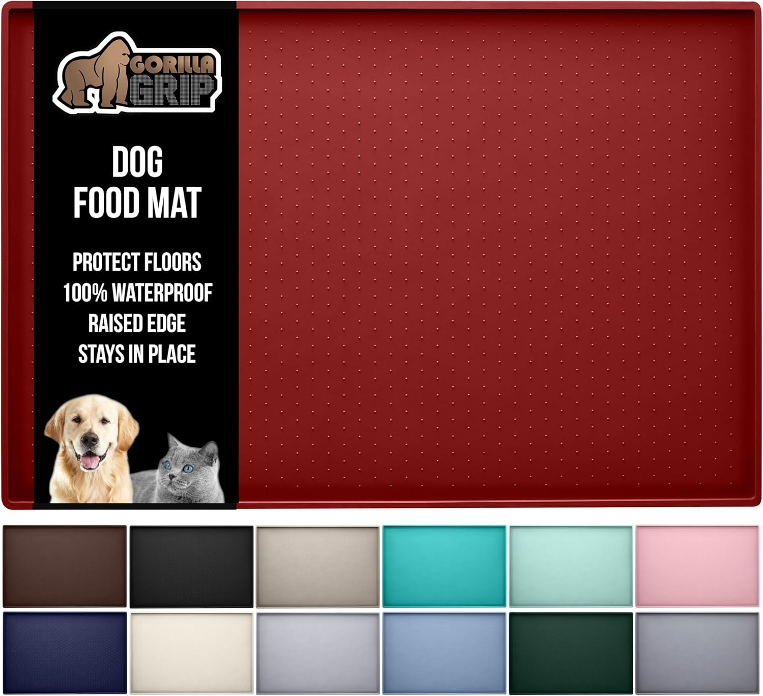 GORILLA GRIP Waterproof Raised Edge Silicone Pet Feeding Mat