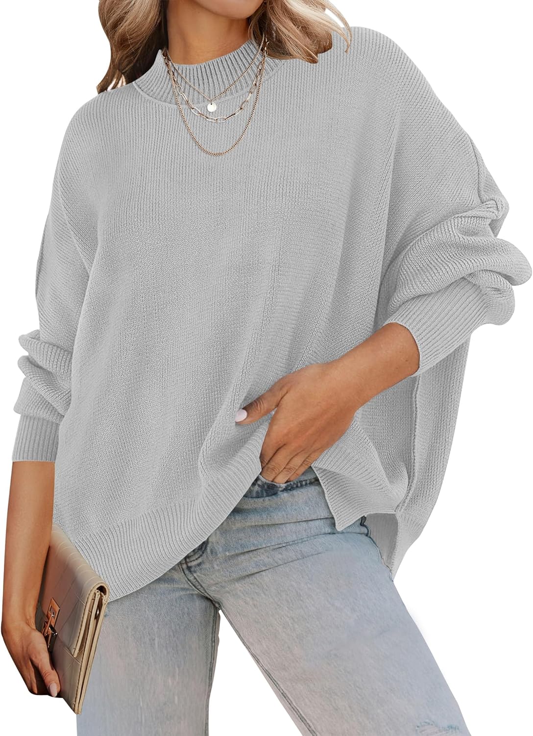ZESICA Women's Casual Long Sleeve Oversized Knit Sweater Tops