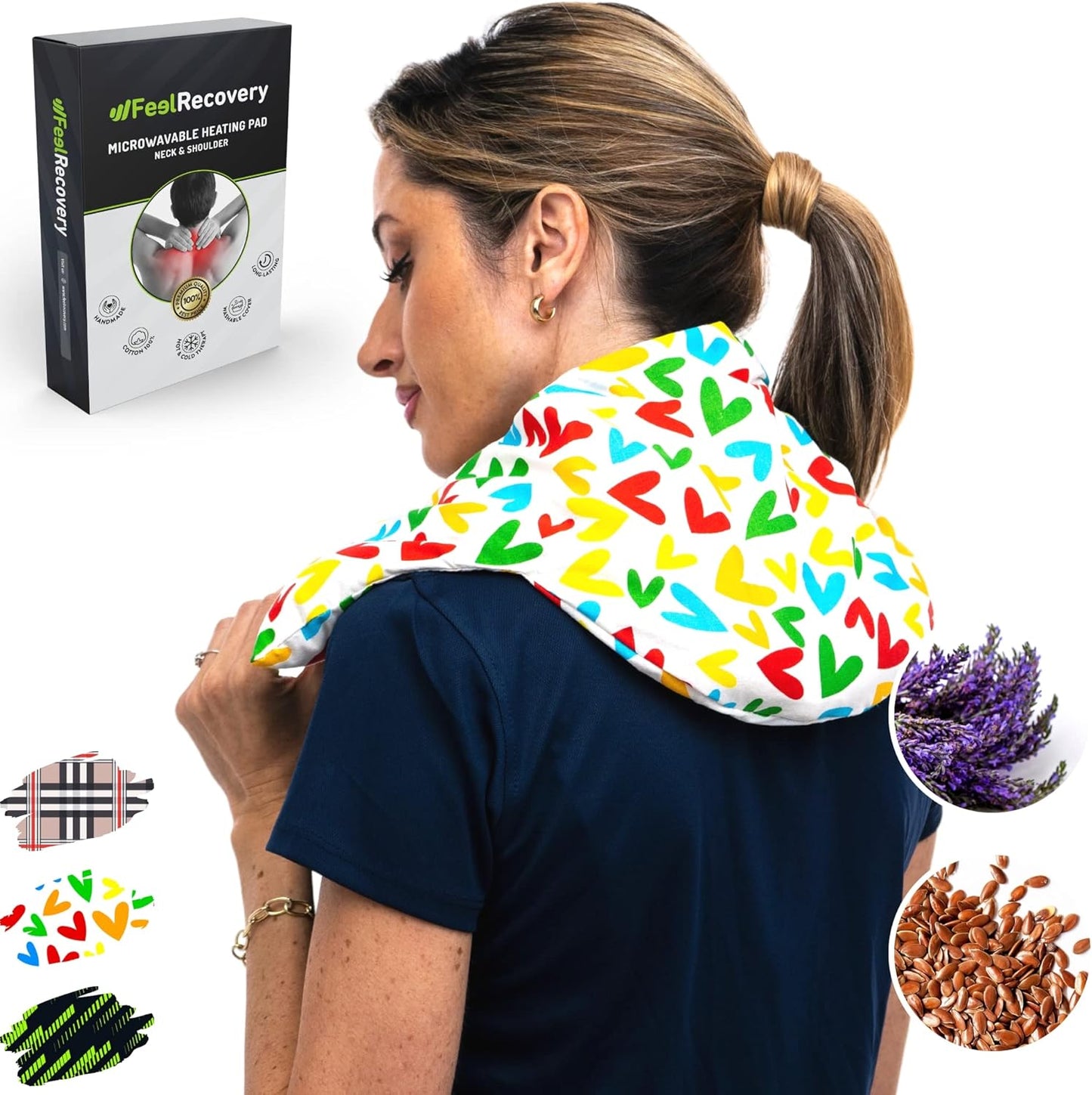 Neck & Shoulder Pain Relief - Microwavable Heat Pad - Lavender Infused - 100% Cotton - Feel Recovery