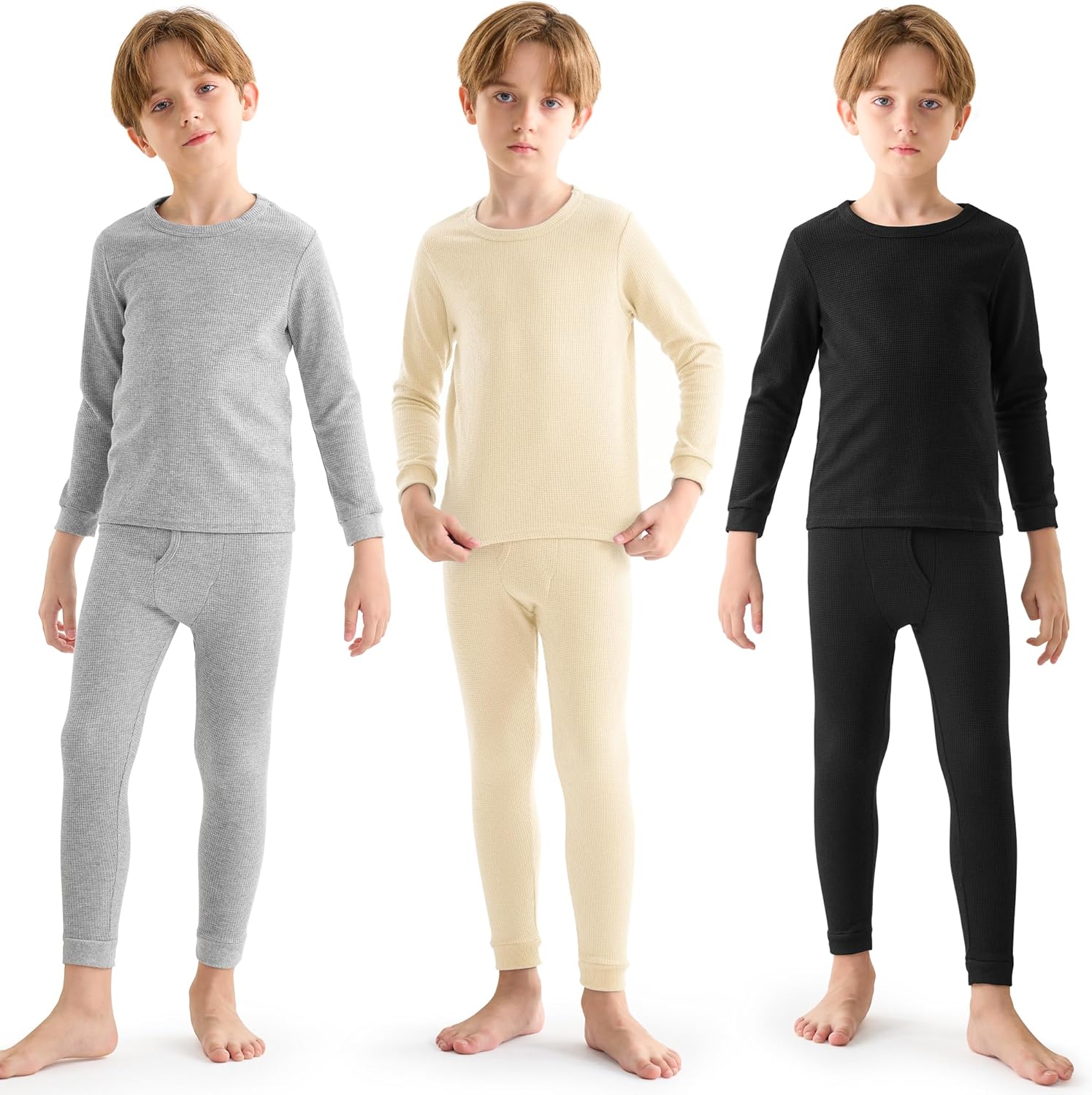 Boys Waffle Thermal Underwear Set for Winter Comfort and Warmth
