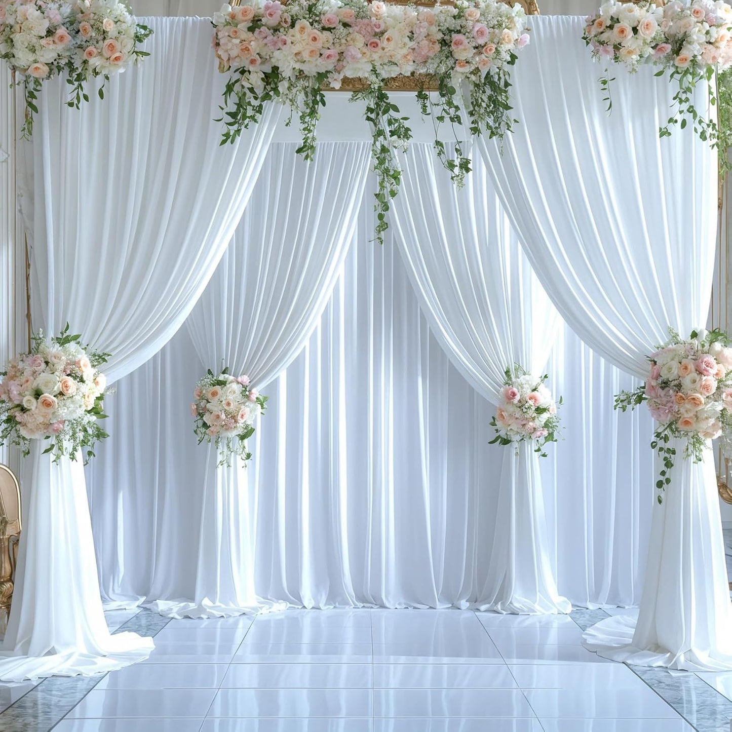 20ft x 15ft White Wrinkle Free Backdrop Curtains for Events