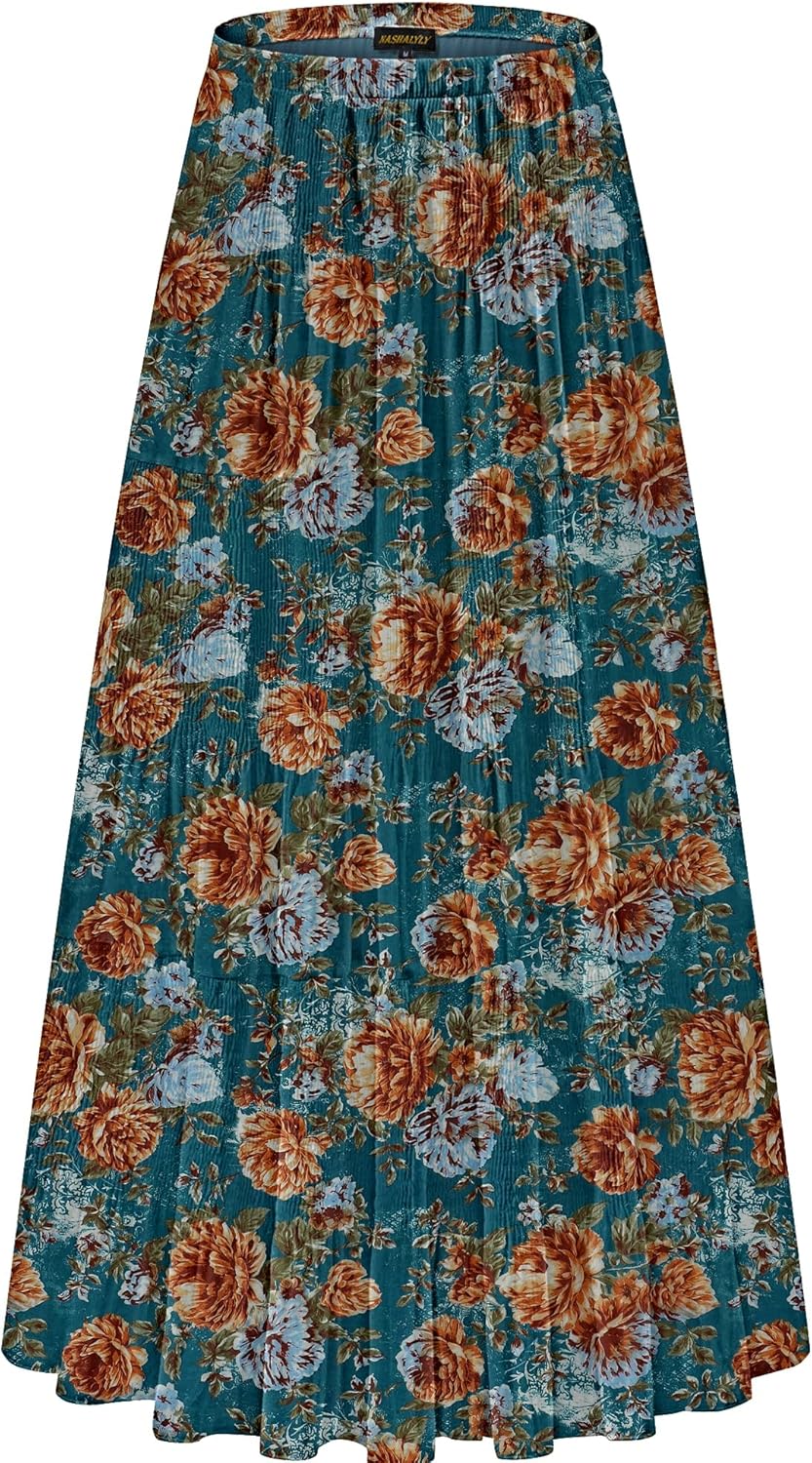 Chiffon Elastic High Waist Pleated A-Line Maxi Skirts for Women