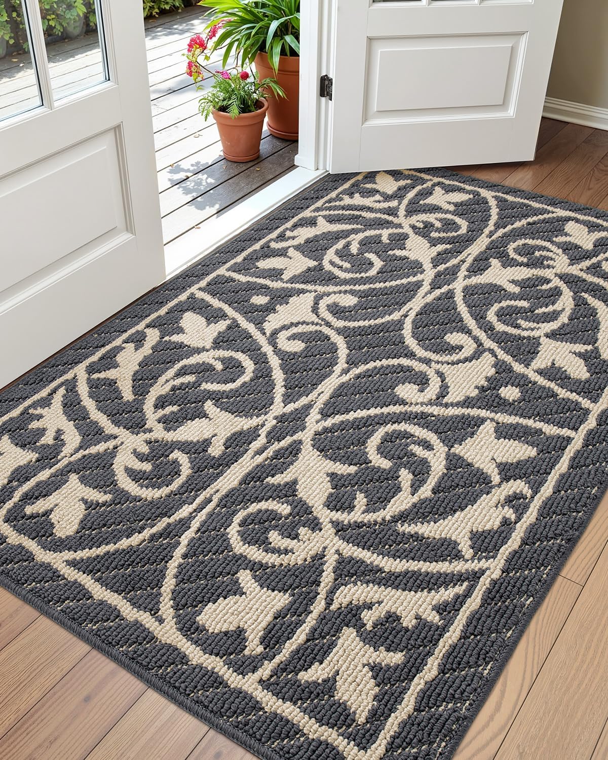 DEXI Front Door Mat Entryway, Low Profile Non Slip Washable Rug