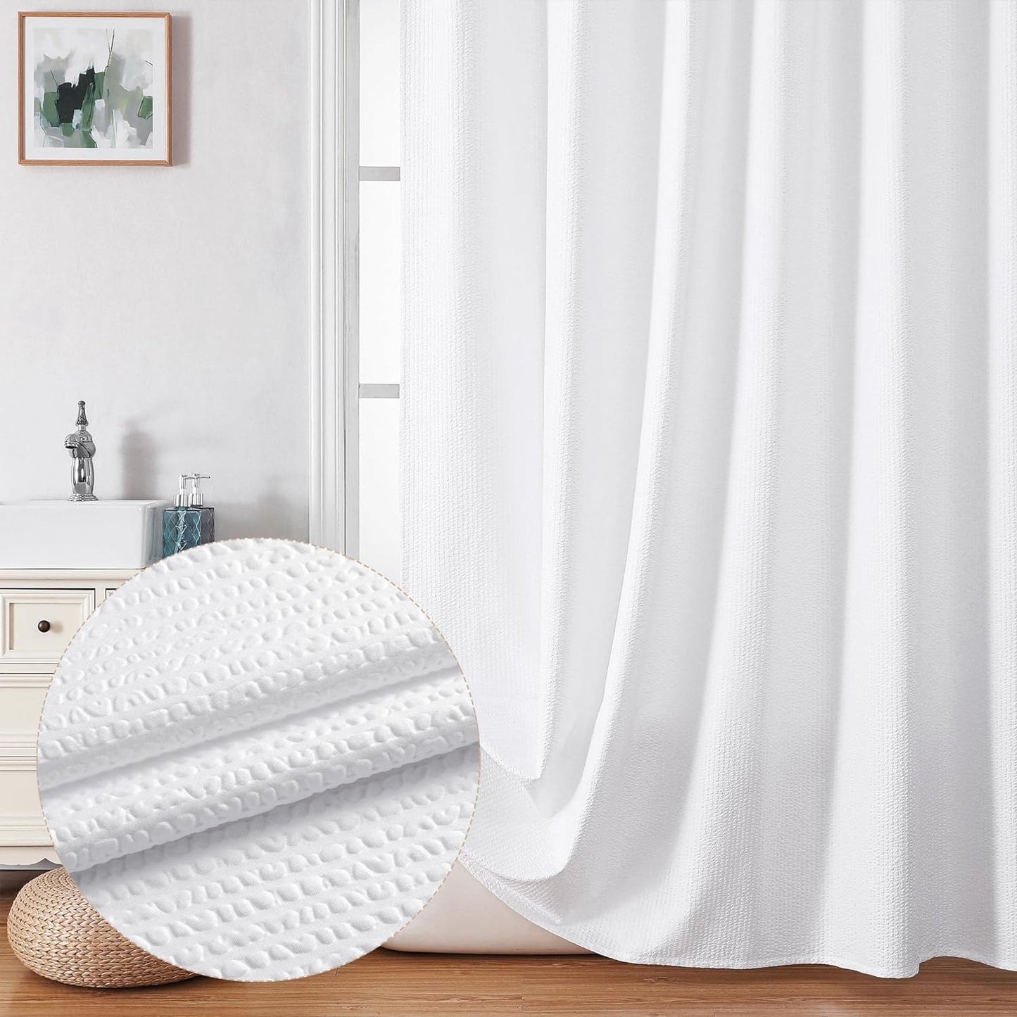 Long White Shower Curtain Set - Water Resistant & Machine Washable - 72X78