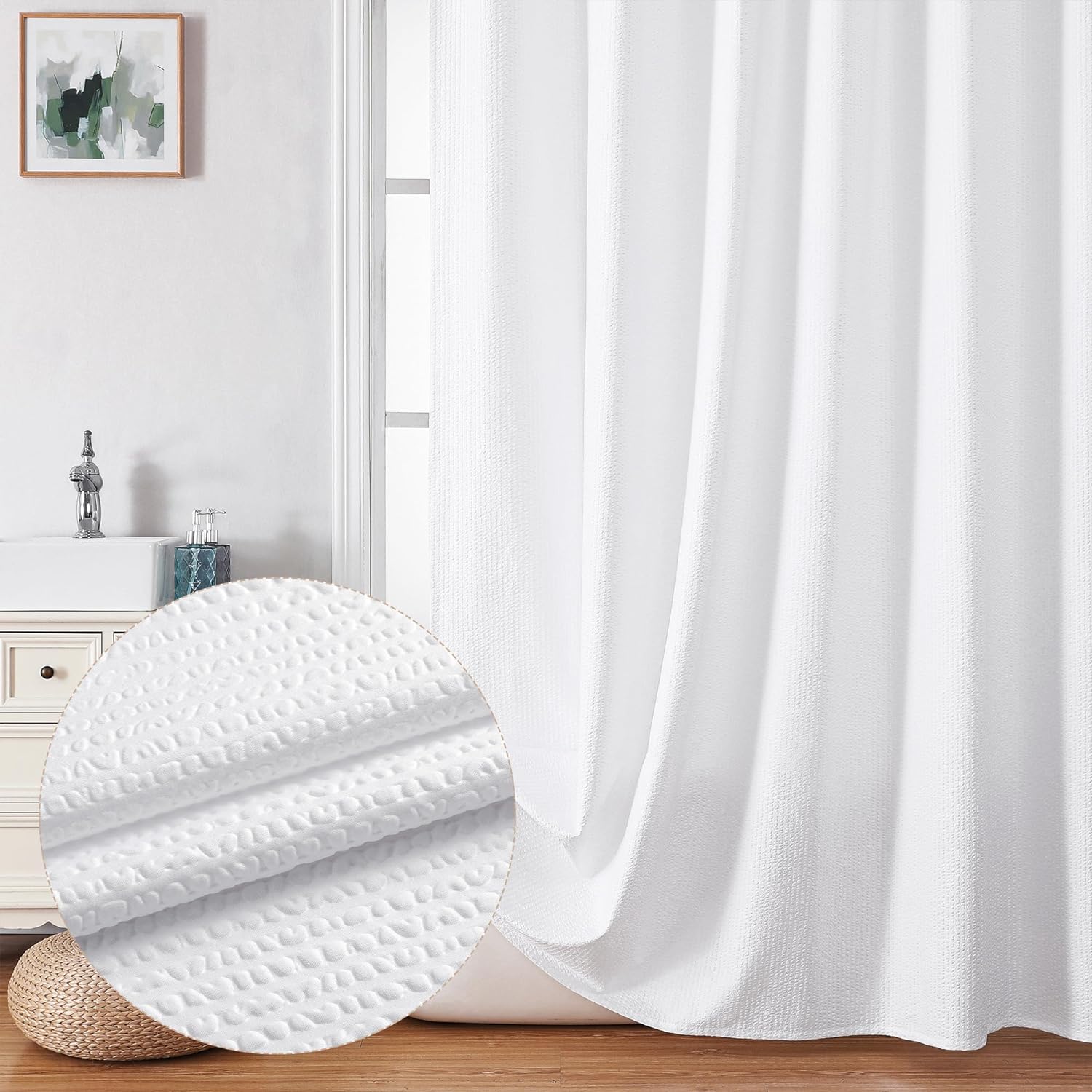 Long White Shower Curtain Set - Water Resistant & Machine Washable - 72X78
