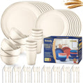 Wheat Straw Dinnerware Set, 64-Piece Beige Unbreakable Set - Durable