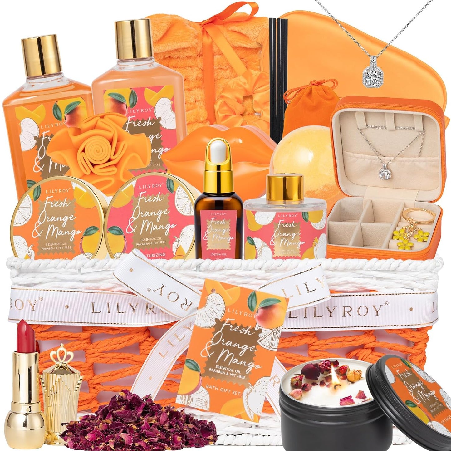 23-Piece Tropical Bath & Body Basket Set for Women Gifts