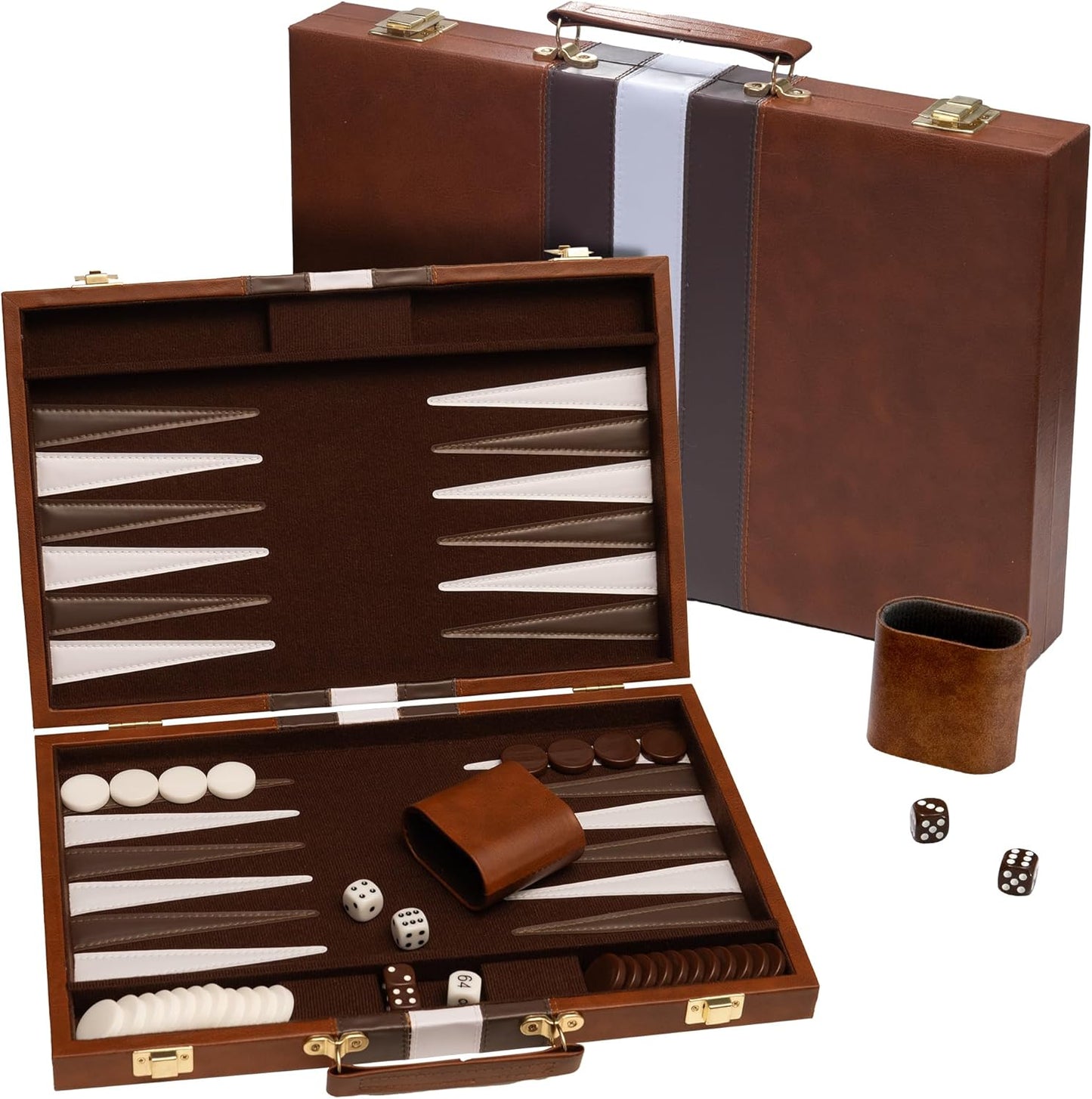Deluxe Backgammon Board Game Set with Leather Case and Felt Interior