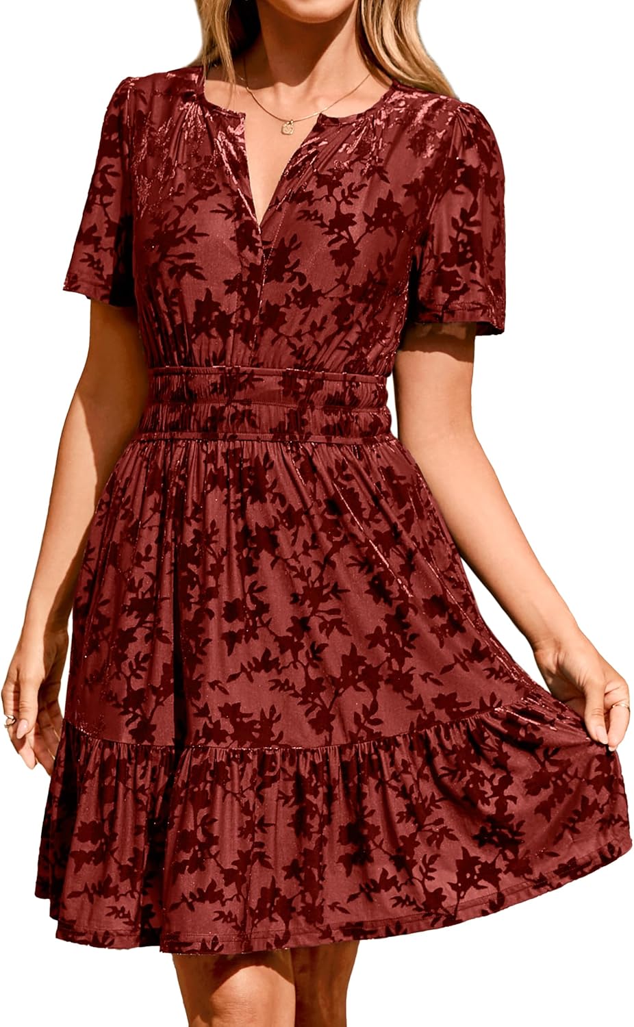 Simplee Women's Velvet Short Sleeve Cocktail Dress with Pockets
