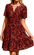 Simplee Women's Velvet Short Sleeve Cocktail Dress - Flattering V Neck