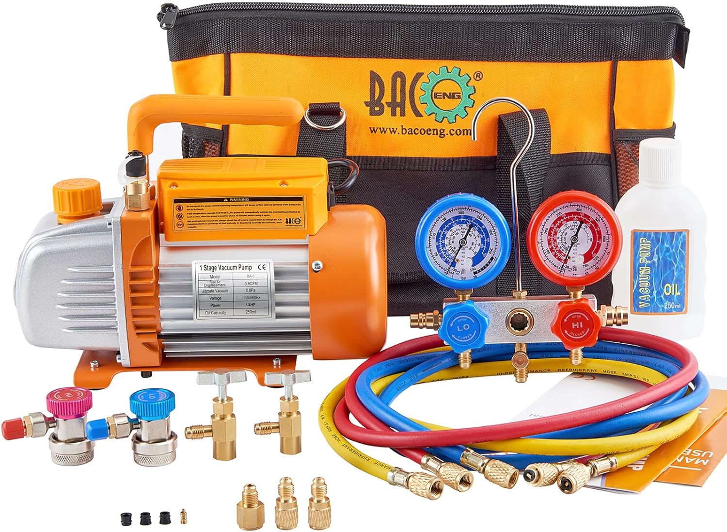 BACOENG 3.6CFM Vacuum Pump and Manifold Gauge Set for HVAC