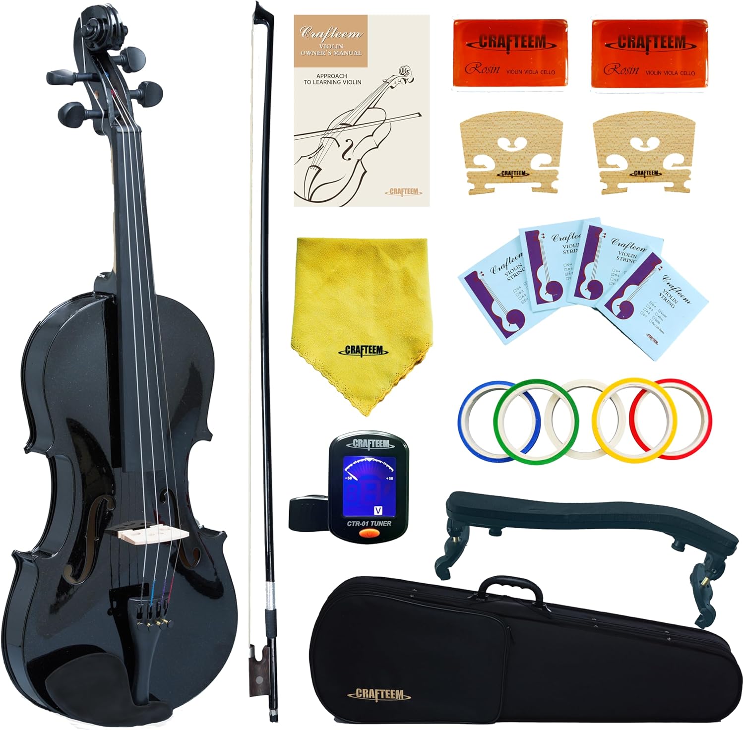 1/4 Fiddle Black Colored Premium Violin Outfit for Beginners