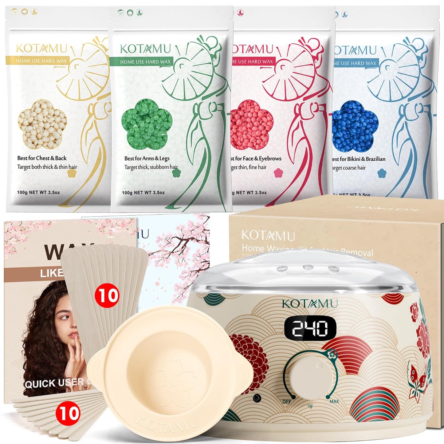 KOTAMU Waxing Kit for Women & Men - Effortless Hair Removal