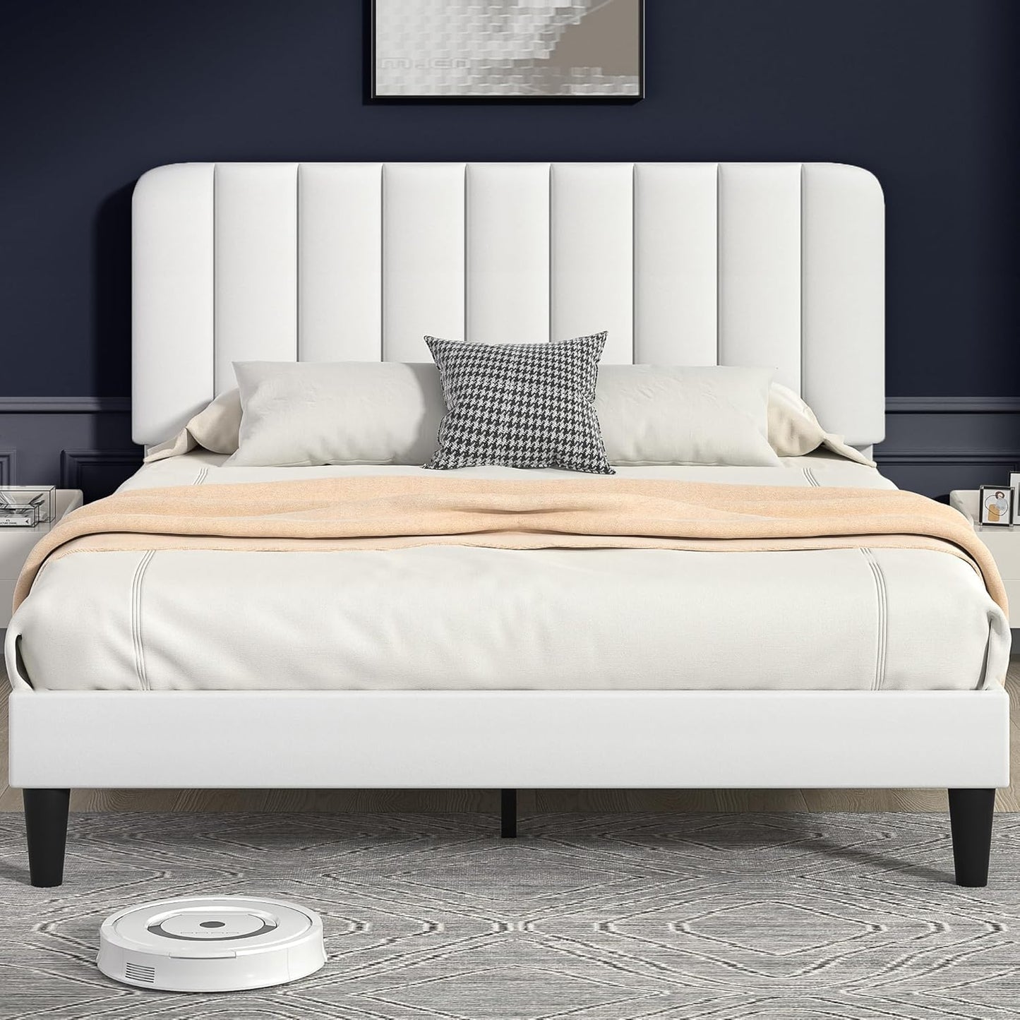 VECELO Full Size Bed Frame with Upholstered Headboard for Comfort