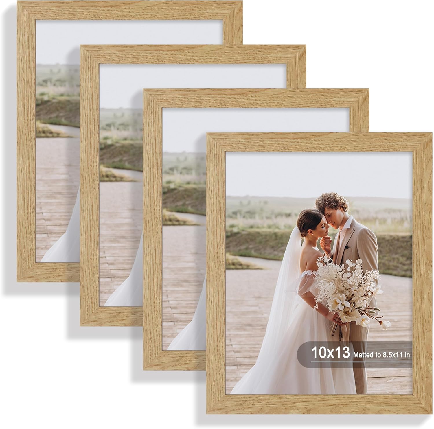 10x13 Picture Frame Set of 4 with Real Glass and Oak Finish