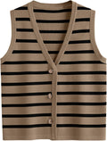 LILLUSORY Vest Tops for Women Striped Sweaters Button Up - Versatile