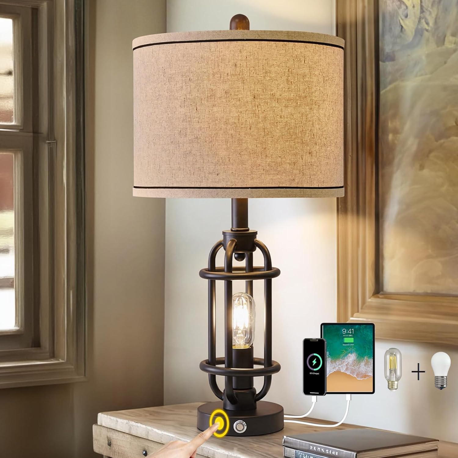 23.75in Industrial Black Metal Table Lamps for Living Room