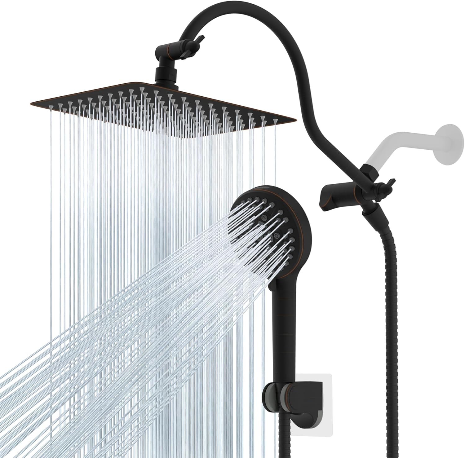 Hibbent All Metal Shower Head Combo with Adjustable Extension Arm