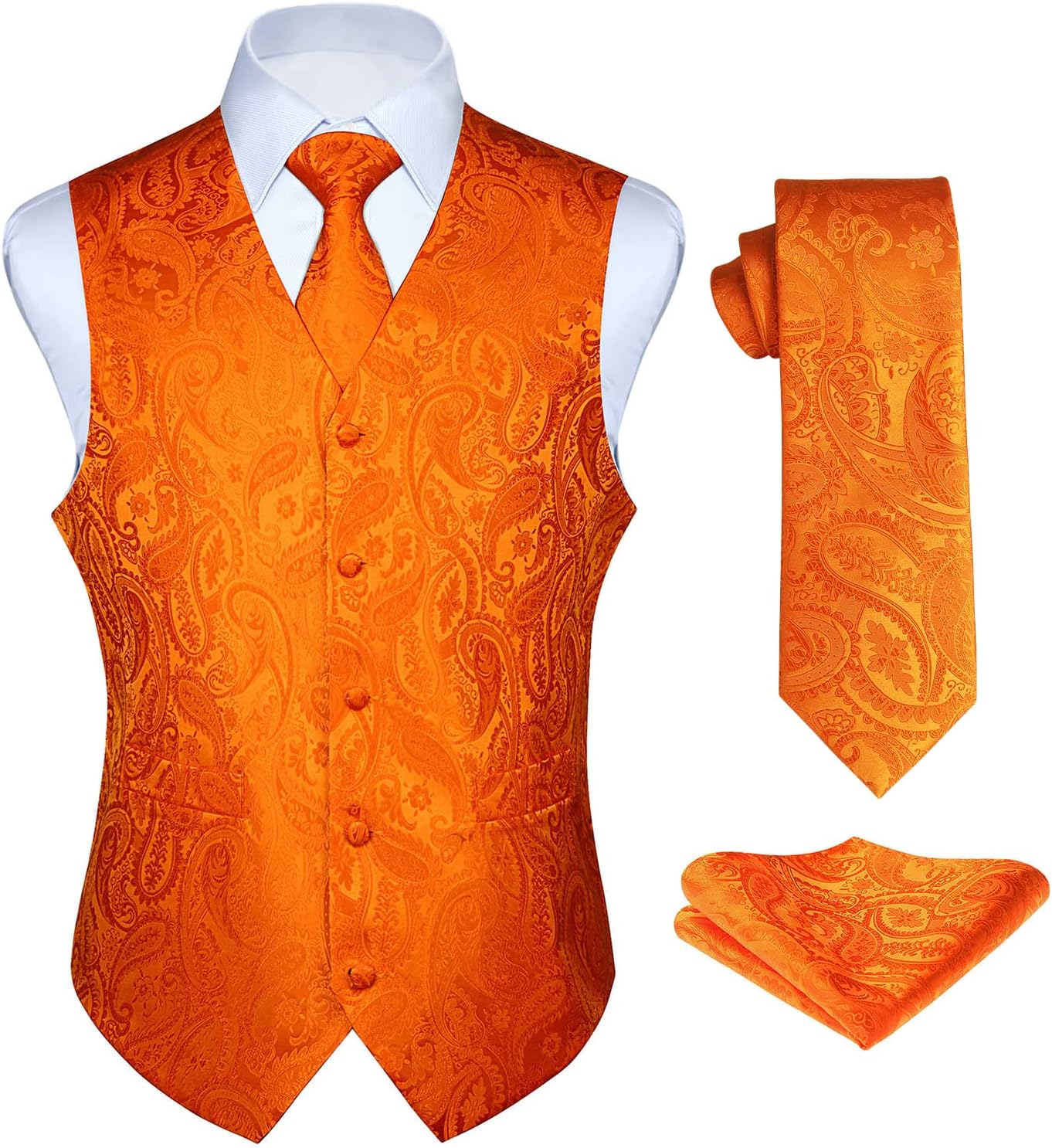 HISDERN Men's Paisley Floral Vest Tie Set for Weddings & Parties