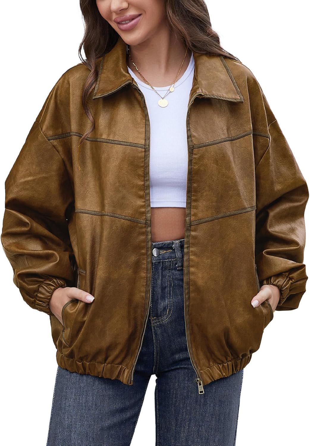 Womens Oversized Y2K Faux Leather Jackets for Fall Fashion