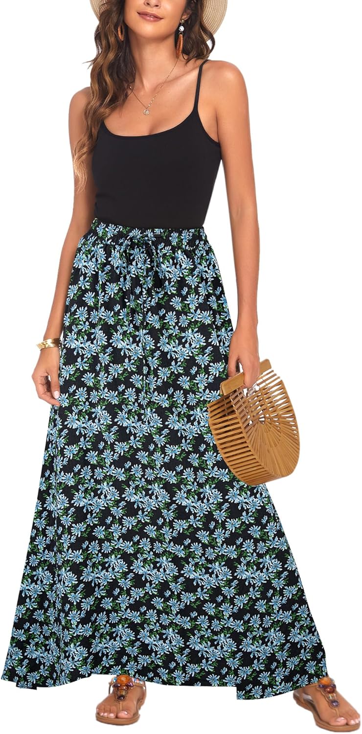 Flowy Long Skirts for Women - Summer Beach Pleated Maxi Style