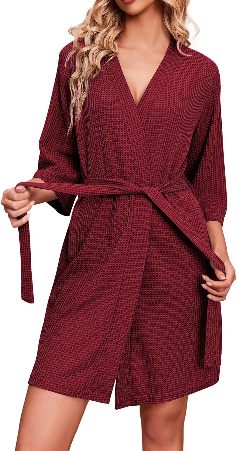 Ekouaer Waffle Knit Bathrobe for Women - Soft Lightweight Comfort