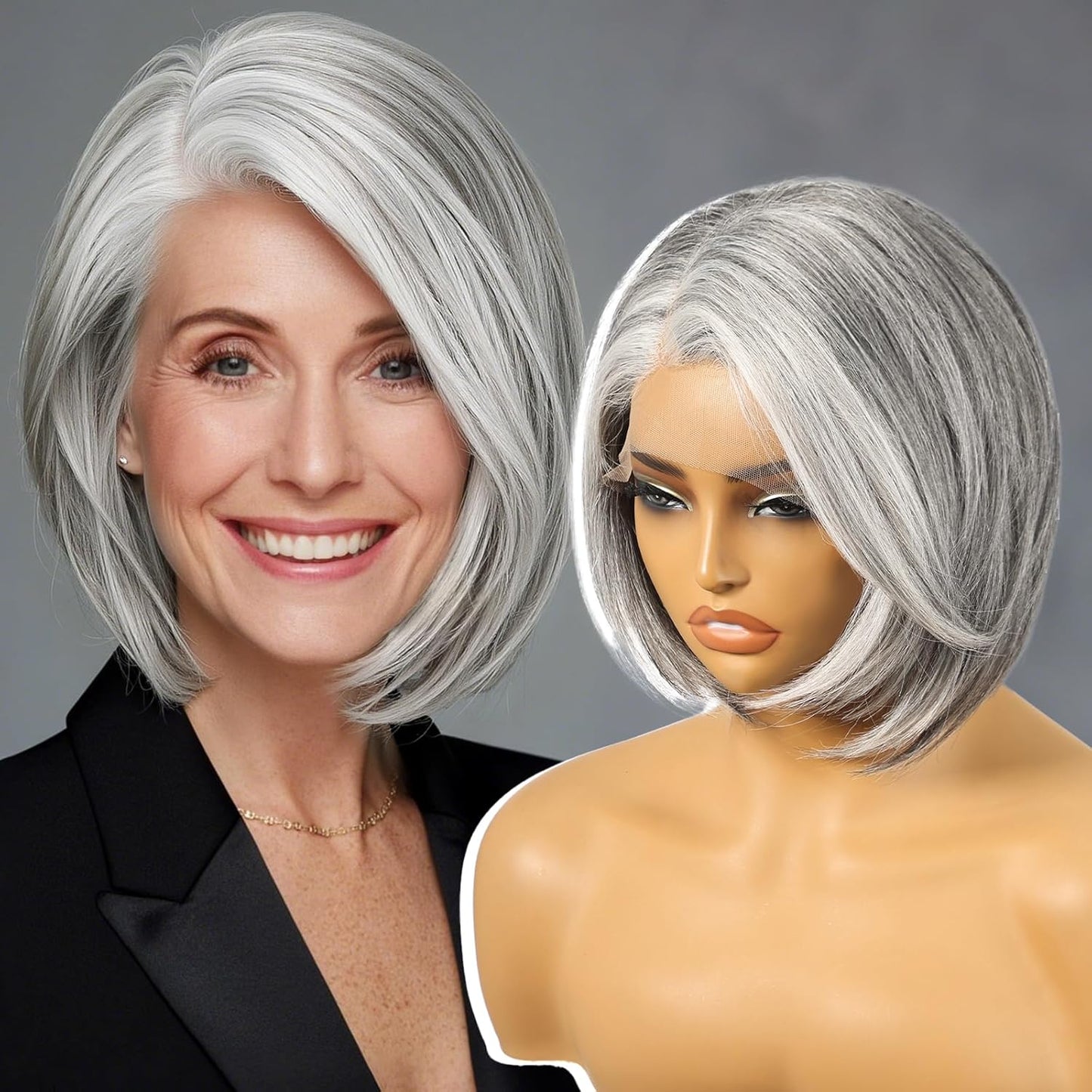 Grey Synthetic Lace Front Wig for Daily Use with Comfort Fit