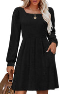 Womens Knit Sweater Dress with Pockets Square Neck - Stretchy Soft Fit