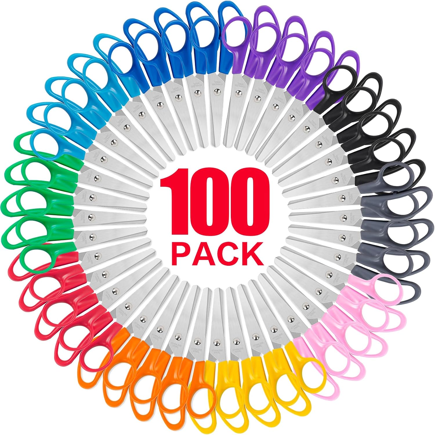 100 Pack Kids Scissors for School, Safe Blunt Tip Cutting Tools