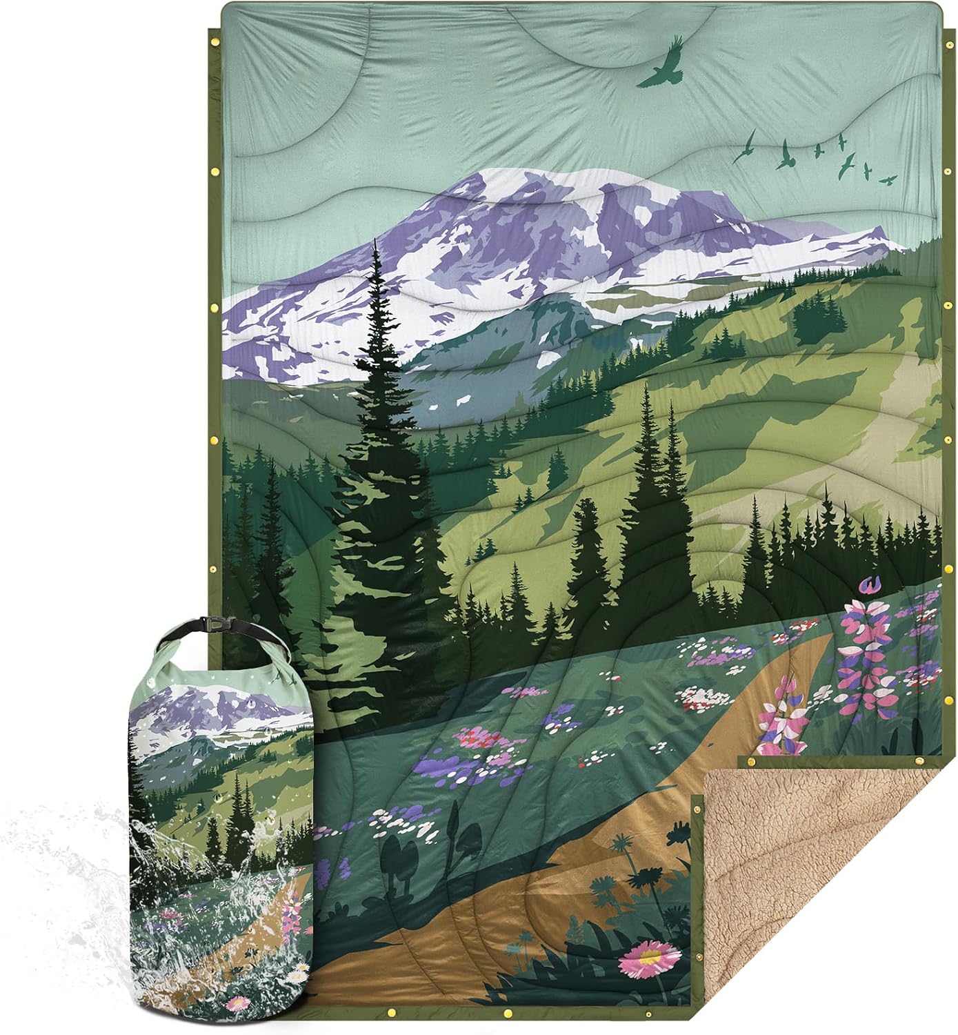 Outdoor Camping Blanket with Sherpa Lining for Cold Weather