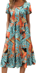 Zeagoo Womens Short Sleeve Flare Midi Dress - Flowy Summer Sundress