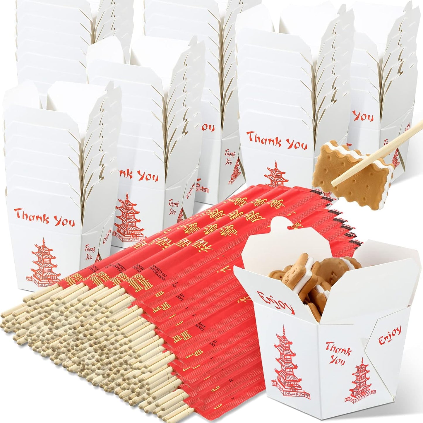 Chinese Take Out Boxes 8 oz by Sabary for Parties and More