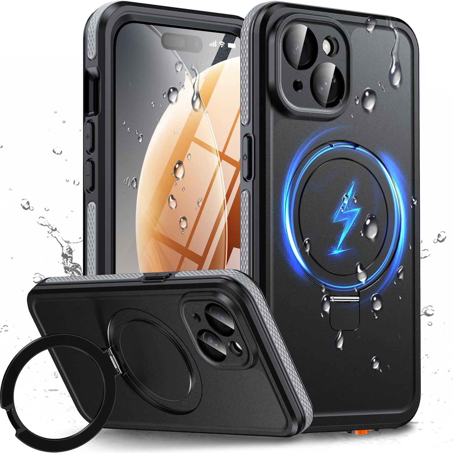 Oterkin Magnetic Waterproof Case for iPhone 15 with Kickstand